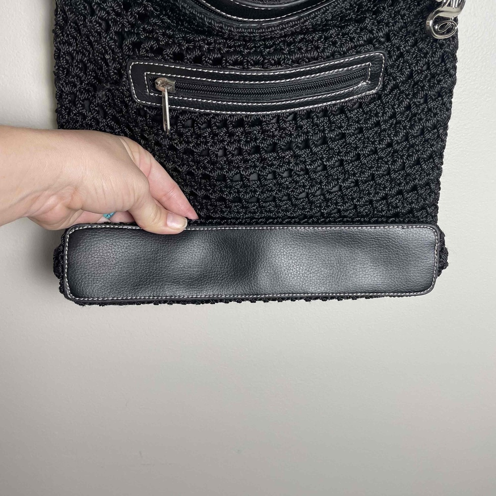 Luxy Womens Black Vegan Leather Crochet Shoulder Bag Purse - Picture 3 of 6